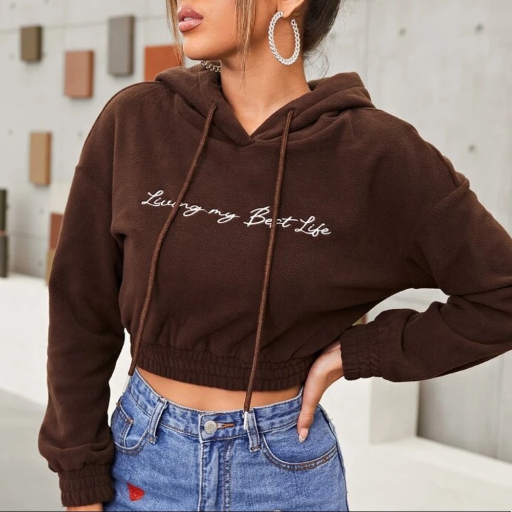 “Living my Best Life” Fleece Cropped Hoodie